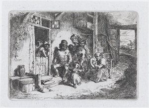 اللوحة 10: شخصان يرقصان ، وآخر جالس يعزف على الطبلة ، من سلسلة الجمارك ... ، 1850. بواسطة فرانسيسكو لامير بيرينغير