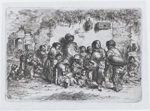 اللوحة 11: مجموعة من الناس في الهواء الطلق ، من سلسلة العادات والتسلية الإسبانية ... 1850. بواسطة فرانسيسكو لامير بيرينغير
