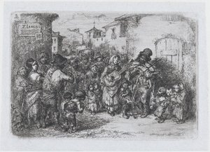 اللوحة 3: مجموعة موسيقيين الشوارع ، من مسلسل العادات والتسلية الإسبانية ... 1850. بواسطة فرانسيسكو لامير بيرينغير