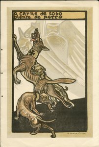 Illustration of Francisco Sancha Lengo (1874-1936) - Flying leaf, circa 1915 - A carne de lobo diente de perro - War of 14 -18, Germany Prussia, England Great Britain, Belligerants and symbols, France, Spanish Language, Foreign Press - William II, Dog, Hid بواسطة فرانسيسكو سانشا إي لينغو