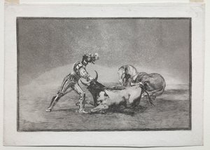لا توراموكيا: فارس إسباني يقتل الثور بعد أن فقد حصانه ، 1815-1816. بواسطة فرانسيسكو دي جويا