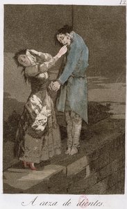 البحث عن الأسنان ، اللوحة 12 من "لوس كابريتشوس" ، أواخر القرن الثامن عشر (النقش الملون) (انظر أيضًا 81631) بواسطة فرانسيسكو دي جويا