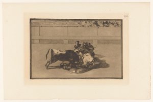 سقط بيكادور عن حصانه Caida de un picador de su caballo debajo del toro مصارعة الثيران (عنوان المسلسل) La Taureaumachie (عنوان المسلسل) La Tauromaquia (عنوان المسلسل) بواسطة يوجين لويزيليت