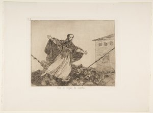 Que se rompe la cuerda (May the cord break)، Plate 77 from Los Desastres de la Guerra (The Disasters of War) ، بعد 1814-15 ، نُشرت عام 1863 (النقش أو الرسم المائي أو اللافيس والنقطة الجافة) بواسطة فرانسيسكو دي جويا