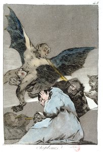 Soplones (Blasts of Wind) ، اللوحة 48 من "Los Caprichos" ، أواخر القرن الثامن عشر بواسطة فرانسيسكو دي جويا