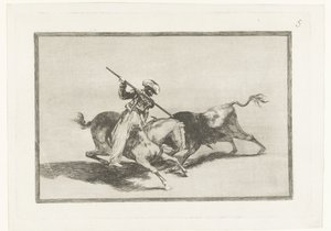 Stierenjacht te paard الشجاع مورو جازول هو أول من أطلق الثيران بالترتيب مصارعة الثيران (عنوان المسلسل) Stierenvechten (عنوان المسلسل) بواسطة فرانسيسكو دي جويا
