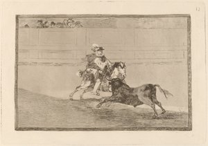 Un caballero espanol en plaza quebrando rejoncillos sin auxilio de los chulos (فارس الخيالة الإسباني في الحلبة يكسر الرماح القصيرة بدون مساعدة المساعدين) بواسطة فرانسيسكو دي جويا