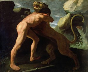 هرقل القتال مع الأسد Nemean بواسطة فرانسيسكو دي زورباران