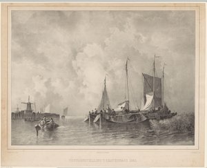 ميناء بالقوارب معرض لاهاي 1845 (العنوان على الكائن) بواسطة ألبرتوس بروندجيست