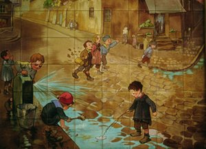 بلاطات تصور أطفالاً يلعبون في الشارع (سيراميك لامع)
