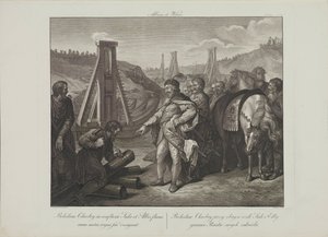 بوليسلاف الأول من بولندا يلصق الأقطاب الحدودية في نهري إلبه وسالي بواسطة Smuglewicz ، Franciszek (1745-1807). الطباعة الحجرية ، أواخر القرن الثامن عشر .. مجموعة خاصة
