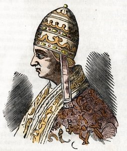 العصور الوسطى: تمثيل البابا سلستين الثالث (سلستين أو سلستين أو كاليستينوس) (1191-1198) رسم من أسرار الفاتيكان "" بقلم فرانكو ميسترالي