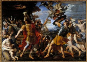 Enee ورفاقه يقاتلون Harpies لوحة فرانسوا بيرييه (1590-1650) 1646 صن. 1،55x2،18 م