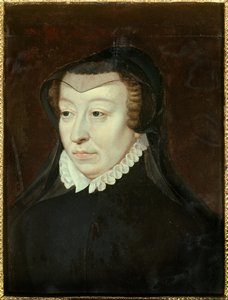 صورة لكاثرين دي ميديسي (كاترينا دي ميديشي) (1519-1589) ، ملكة فرنسا لوحة لفرانسوا كلويت (حوالي 1515-1572) صن. 0،33x0،24 م القرن السادس عشر شانتيلي ، متحف كوندي