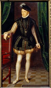 بورتريه في سفح الملك تشارلز التاسع (1550 - 1574) ملك فرنسا. رسم ورشة فرانسوا كلويه (1515-1572)