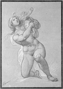 راكع، المرأة العارية، حمل الطفل، c.1781، (الأحمر، قلم للتلوين، &، الطباشير الأبيض، على ورق)