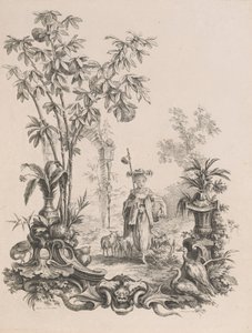 فتاة صينية تمشي محاطة بأغنامها ، حوالي 1740-50.