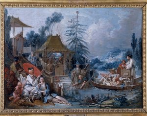Chinoiserie: "" la peche "لوحة فرانسوا باوتشر (1703-1770) بواسطة فرانسوا باوتشر