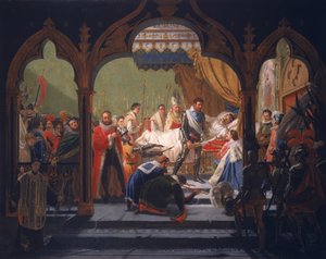 هنري الرابع (1553-1610) تلقي سمات الملكية من الموت المحتضر هنري الثالث (1551-1589) 1814 بواسطة بوفيه فرانسوا