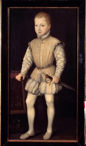 صورة هنري الرابع ملك نافار (1553-1610) ، وهو طفل يبلغ من العمر 4 أعوام ، أثناء إقامته في باريس مع والديه عام 1557 ، ثم أمير نافار لوحة رسمها فرانسوا بونيل الثاني (حوالي 1552 قبل 1599). 1557. خافت. 1،25x0،64 م. فرساي ، قلاع فرساي