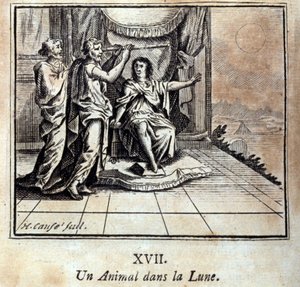 حيوان في القمر. أساطير جان دي لافونتين (1621-95). رسم توضيحي لفرانسوا تشوفو (1613-1676). طبعة 1728. بواسطة فرانسوا شوفو