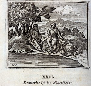الديموقرايت و Abderitans. أساطير جان دي لافونتين (1621-95). رسم توضيحي لفرانسوا تشوفو (1613-1676). طبعة 1728. بواسطة فرانسوا شوفو