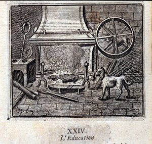 التربية. أساطير جان دي لافونتين (1621-95). رسم توضيحي لفرانسوا تشوفو (1613-1676). طبعة 1728. بواسطة فرانسوا شوفو