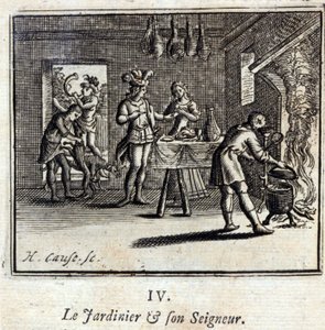 البستاني وسيده حكايات جان دي لافونتين (1621-1695). رسم توضيحي لفرانسوا تشوفو (1613-1676). طبعة 1728. بواسطة فرانسوا شوفو