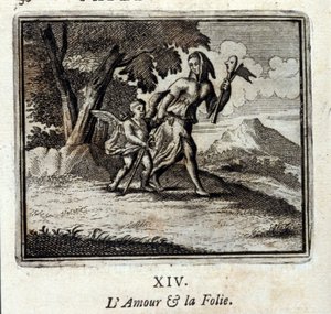 الحب والجنون. أساطير جان دي لافونتين (1621-95). رسم توضيحي لفرانسوا تشوفو (1613-1676). طبعة 1728.