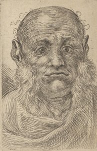 قناع لرجل أصلع مع سوالف معفنة ، من Divers Masques ، كاليفورنيا. 1635-45. بواسطة فرانسوا شوفو