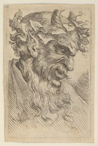 قناع ساتير بتاج اللبلاب ، باتجاه اليمين ، من Divers Masques ، كاليفورنيا. 1635-45. بواسطة فرانسوا شوفو