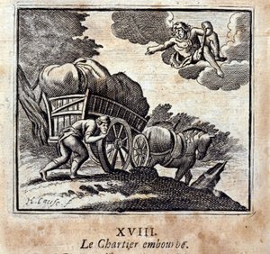 كارتييه يزعج. أساطير جان دي لافونتين (1621-95). رسم توضيحي لفرانسوا تشوفو (1613-1676). طبعة 1728. بواسطة فرانسوا شوفو