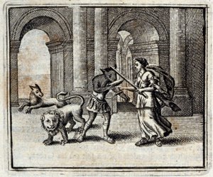 صحابة يوليسيس. أساطير جان دي لافونتين (1621-95). رسم توضيحي لفرانسوا تشوفو (1613-1676). طبعة 1728.
