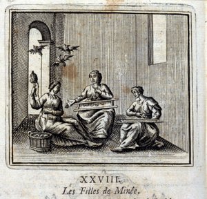 بنات مني. أساطير جان دي لافونتين (1621-95). رسم توضيحي لفرانسوا تشوفو (1613-1676). طبعة 1728. بواسطة فرانسوا شوفو