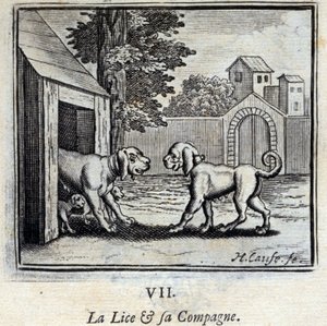القمل ورفيقها. أساطير جان دي لافونتين (1621-95). رسم توضيحي لفرانسوا تشوفو (1613-1676). طبعة 1728. بواسطة فرانسوا شوفو