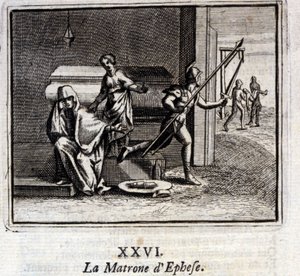 ماترون افسس. أساطير جان دي لافونتين (1621-95). رسم توضيحي لفرانسوا تشوفو (1613-1676). طبعة 1728.
