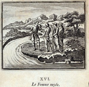 المرأة Noyee. أساطير جان دي لافونتين (1621-95). رسم توضيحي لفرانسوا تشوفو (1613-1676). طبعة 1728. بواسطة فرانسوا شوفو