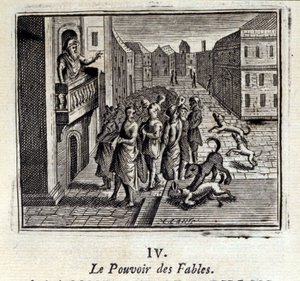 قوة الخرافات. أساطير جان دي لافونتين (1621-95). رسم توضيحي لفرانسوا تشوفو (1613-1676). طبعة 1728. بواسطة فرانسوا شوفو