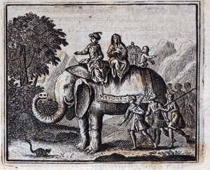 الجرذ والفيل. أساطير جان دي لافونتين (1621-95). رسم توضيحي لفرانسوا تشوفو (1613-1676). طبعة 1728.