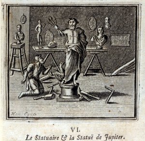 تمثال وتمثال كوكب المشتري. أساطير جان دي لافونتين (1621-95). رسم توضيحي لفرانسوا تشوفو (1613-1676). طبعة 1728. بواسطة فرانسوا شوفو