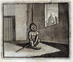 القرد. أساطير جان دي لافونتين (1621-95). رسم توضيحي لفرانسوا تشوفو (1613-1676). طبعة 1728. بواسطة فرانسوا شوفو