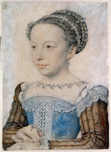 صورة لمارجريت دي فالوا (1553-1615) أو الملكة مارغو الرسم بالقلم الرصاص والدم بقلم فرانسوا كلويت (حوالي 1515-1572) القرن السادس عشر. 0.29 × 0.21 م شانتيلي ، متحف كوندي بواسطة فرانسوا كلويت