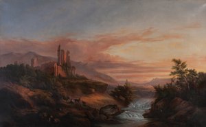 أطلال قلعة في واد في جبال الألب (بوفوار أون رويانز) حوالي عام 1830 (زيت على قماش)