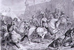 أخذ كاليه من قبل فرانسيس ، دوق Guise الثاني (1519-63) في 1558 ، نقش بواسطة أميدي فيليكس بارتيليمي جيلي (1802-43) (نقش) بواسطة فرانسوا إدوارد (بعد) بيكو