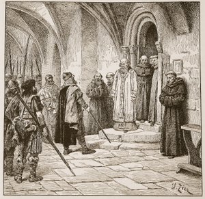 سوين يطالب بفدية ، توضيح من "كنيسة إنجلترا: تاريخ للشعب" بقلم HDM Spence-Jones ، حانة. ج .1910 (صورة بني داكن) بواسطة فرانسوا إدوارد زير