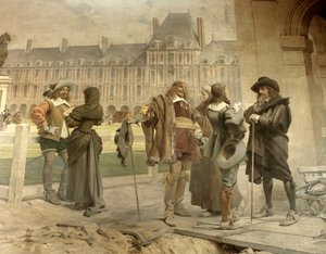 يقدم باسكال مع Desargues إلى ديكارت تجاربه حول جاذبية الهواء: عالم الرياضيات الشاب بليز باسكال (1623-1662) وجيرارد ديسارغ (1591-1661) يناقشان نظريته حول الضغط الجوي مع رينيه ديكارت (1596-1650) في P