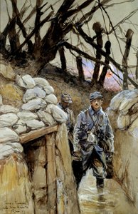 الحرب العالمية الأولى: "" جندي من حساء السخرة في الخندق Notre-Dame-de-Lorette 28/06/1915 "لوحة ألوان مائية لفرانسوا فلامنج (1856-1923) يونيو 1915. 0.3x0.48 م باريس متحف أرمي