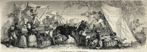 بيع البطيخ ، رسمه فيروغيو ، لتوضيح نابولي والنابوليتانيين ، في عام 1861 ، بواسطة مارك مونييه (1829-1885). نقش في "" Le Tour du monde "" 1861. مجموعة سيلفا. بواسطة فرانسوا فورتشن أنطوان (بعد) فيروجيو
