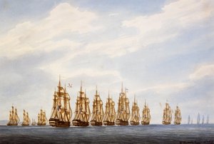 رحيل سرب من تسع سفن وثلاث فرقاطات وثلاث طرادات ، بالألوان المائية لفرانسوا رو (1811-1882) ، فرنسا