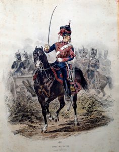 جندي من الحرس الإمبراطوري يمتطي صهوة حصان. الطباعة الحجرية لفرانسوا لاليزي (1812-1884) 1860 باريس ، الفنون الزخرفية